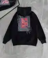 Uzun Kol Kapüşonlu Ön Ve Arka Baskılı SweatShirt - Siyah
