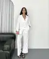 Yakalı Düğmeli Uzun Kollu Gömlek Pantolon ikili Takım - Beyaz