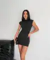 Yarım Bogazlı Kolsuz Mini Boy Elbise - Siyah