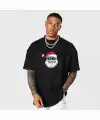 Yılbaşı Gözlüklü Noel Baba Baskılı Kısa Kollu Oversize Bisiklet Yaka T-shirt - Siyah