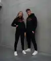 Yılbaşı Merry Christmas Baskılı Oversize Kapüşonlu Sweatshirt Hoodie - Siyah