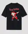 Yılbaşı Merry Christmas Noel Baba Baskılı Oversize Bisiklet Yaka T-shirt - Siyah