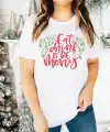 Yılbaşı Noel Baskılı Kısa Kollu Oversize Bisiklet Yaka T-shirt - Beyaz