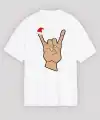 Yılbaşı Noel Başlıklı Serçe Parmak Baskılı Oversize Bisiklet Yaka T-shirt - Beyaz