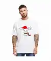 Yılbaşı Noel Ren Geyiği Baskılı Kısa Kollu Oversize Bisiklet Yaka T-shirt - Beyaz