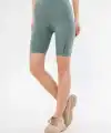 Yüksek Bel Fitilli Biker Baskılı Şort - Mint Yeşili
