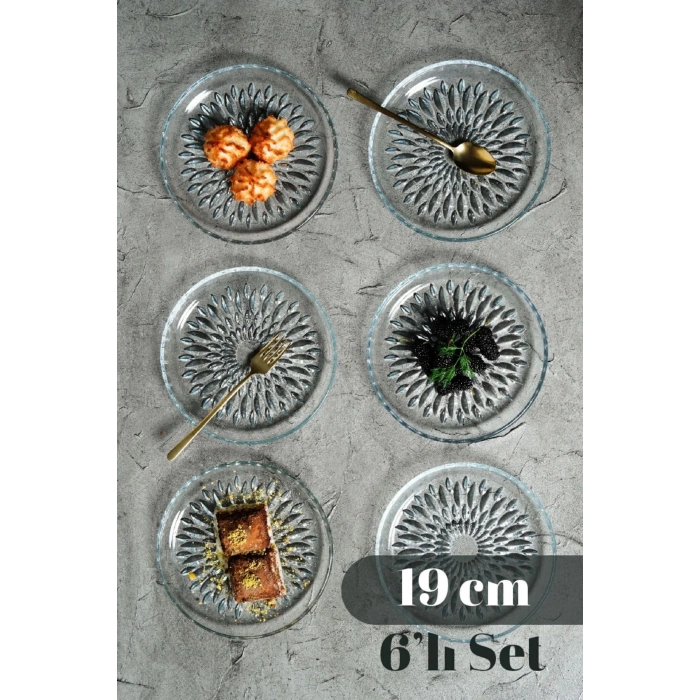 Cam Pasta Tabağı Seti 6 Adet Desenli 19 cm