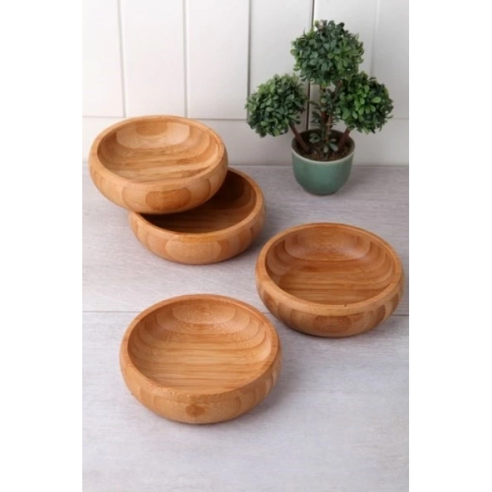 Balsa Bambu Yuvarlak 4lü Çerezlik Kase 9 cm