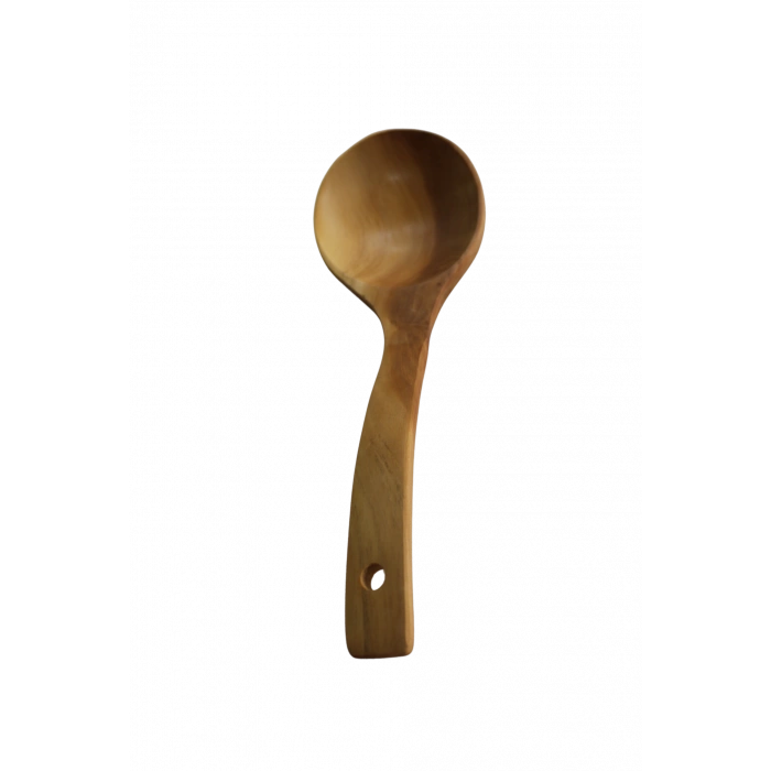 Bambu Eğri Büyük Kaşık - Delikli, Ergonomik, Çizmez Ahşap Kaşık 1 Adet 26cm