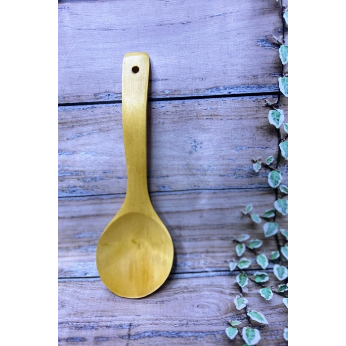 Bambu Eğri Büyük Kaşık - Delikli, Ergonomik, Çizmez Ahşap Kaşık 1 Adet 26cm