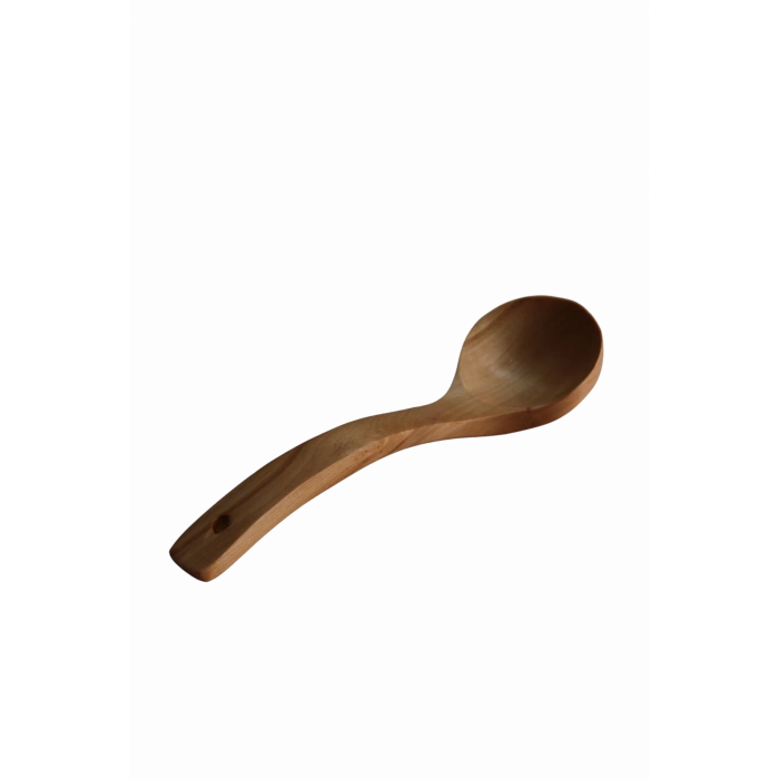 Bambu Eğri Büyük Kaşık - Delikli, Ergonomik, Çizmez Ahşap Kaşık 1 Adet 26cm