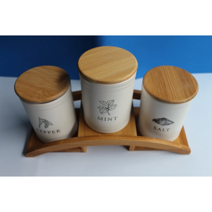 Bambu Köprü Standlı 3lü Baharatlık Seti