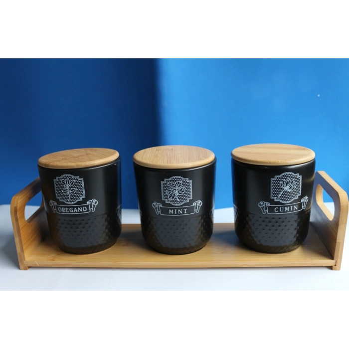 Bambu Standlı 3lü Baharat Seti Pera