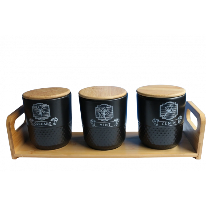 Bambu Standlı 3lü Baharat Seti Pera