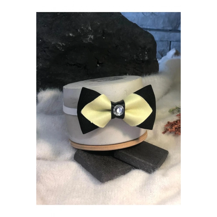 Bebek & Çocuk Siyah Bej Renk 1-7 Yaş Lastikli Papyon