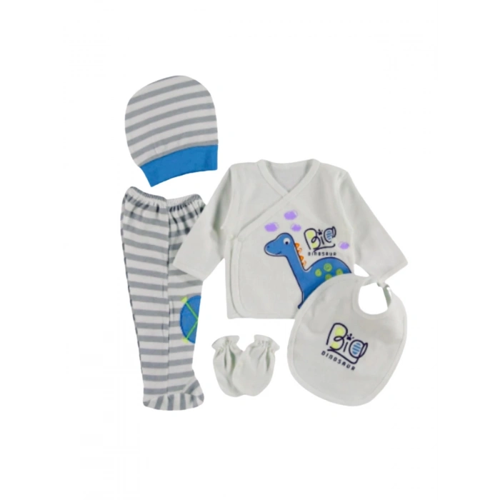 Bebek Yenidoğan Mavi Dinozor Modelli 5 Parça Hastane Çıkış Seti