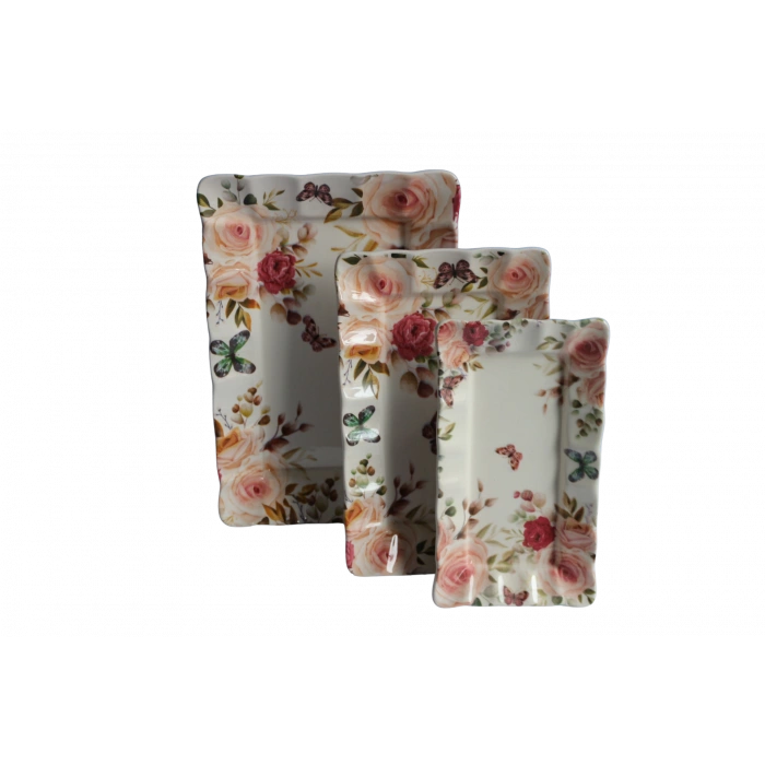 Dijital Baskılı 3lü Dikdörtgen Kayık Tabak