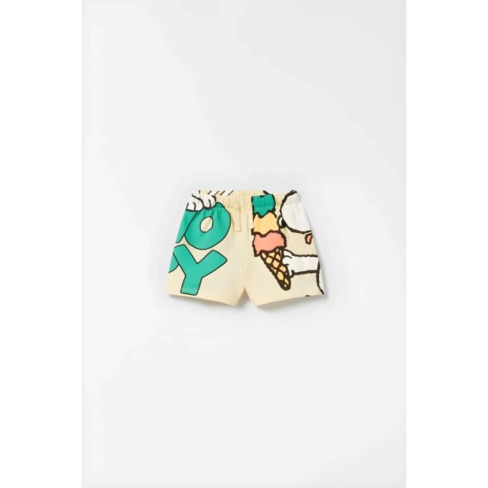 Unisex Bebek & Çocuk Snoopy Baskılı Pamuklu Polo Yaka T-shirt ve Şort Alt Üst Takım