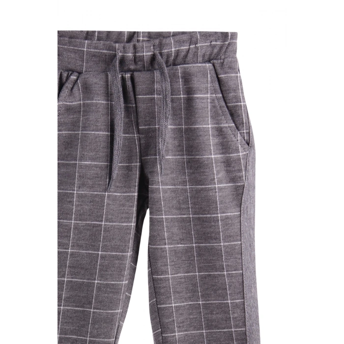Erkek Bebek & Çocuk Kareli Model Füme Renk Beli Lastikli Jogging Kumaş Pantolon