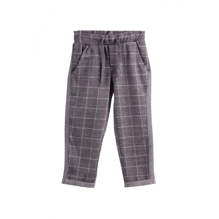 Erkek Bebek & Çocuk Kareli Model Füme Renk Beli Lastikli Jogging Kumaş Pantolon