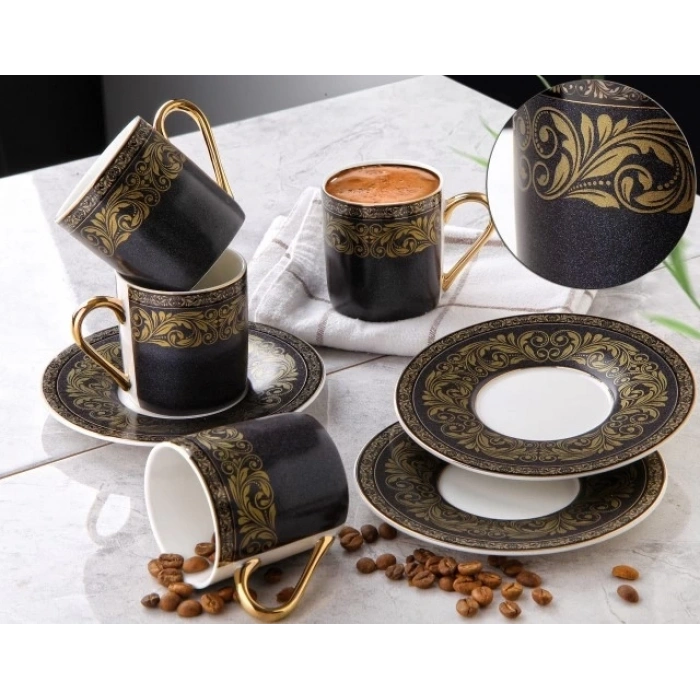 Siyah Desenli 6lı Porselen Kahve Takımı G3408