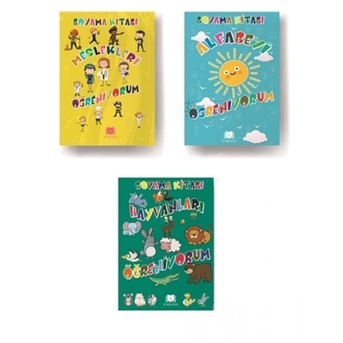 Hayvanları Öğreniyorum-Meslekleri Öğreniyorum-Alfabeyi Öğreniyorum 3 lü Boyama Kitabı Seti