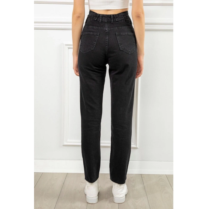 Kadın Antrasit Renk Denim Kumaş Bilek Boy Straight Fit Çift Kemerli Pantolon