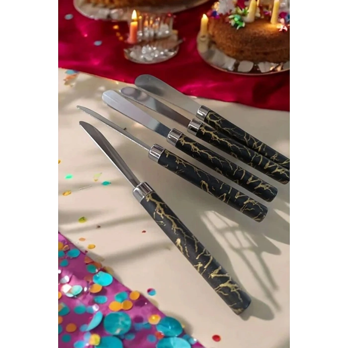 Kahvaltı Bıçağı Uzun Mermer Desenli 5 Adet