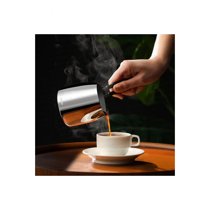 Nehir Modern 4 Parça Standlı Paslanmaz Çelik Cezve Seti