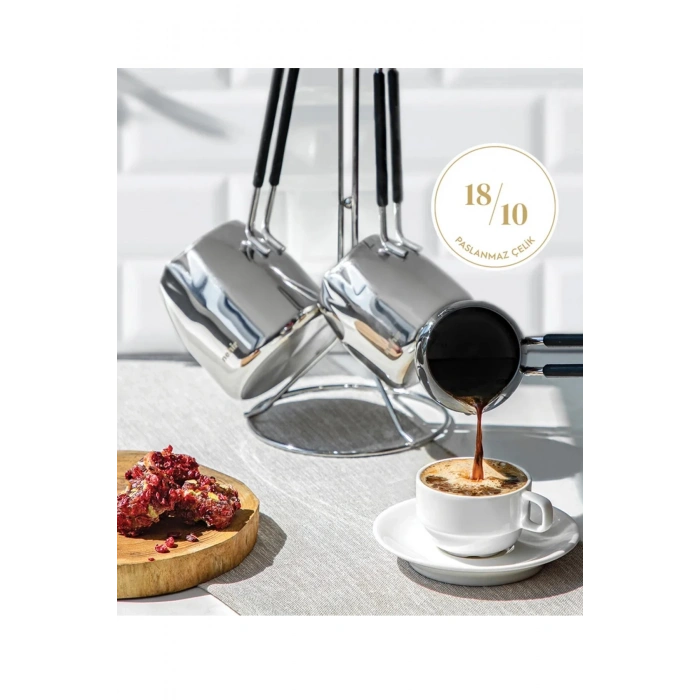 Nehir Modern 4 Parça Standlı Paslanmaz Çelik Cezve Seti