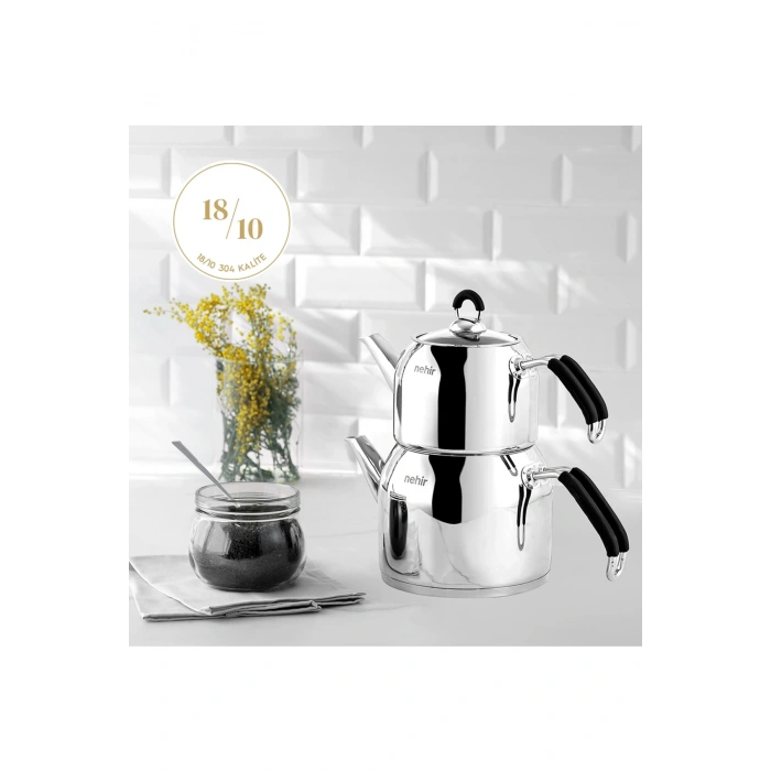Nehir Modern Maxi Büyük Boy Paslanmaz Çelik 1.6-2.5 Lt. Çaydanlık Takımı