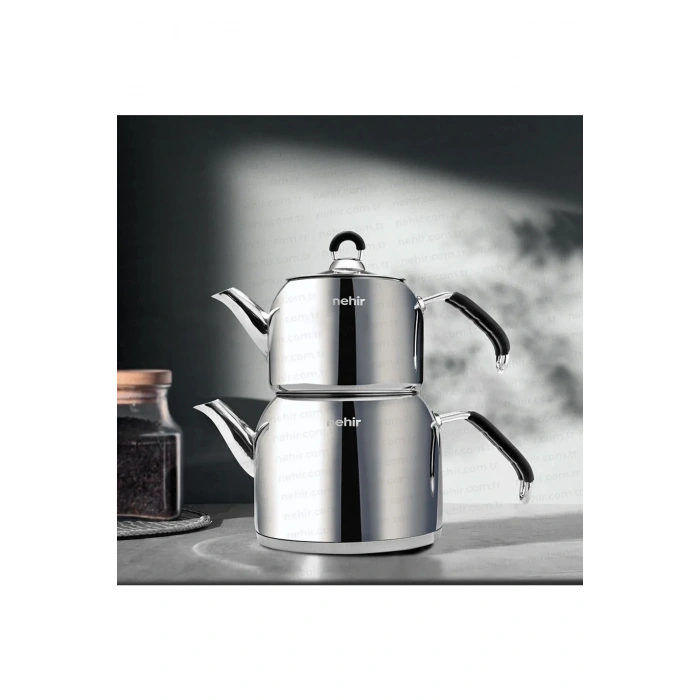 Nehir Modern Mini Orta Boy 1-2 Lt. Paslanmaz Çelik Çaydanlık Takımı
