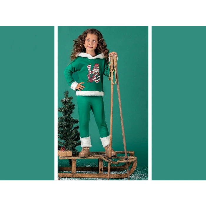 Unisex Çocuk Yılbaşı Christmas Noel Temalı Elf Model Kapüşonlu 3 İp Şardonlu 2 Parça Alt Üst Takım