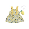 Kız Bebek Keten Fırfır Askılı Limon Model Elbise ve Sahte Limon Modelli Çanta Takımı