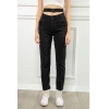 Kadın Antrasit Renk Denim Kumaş Bilek Boy Straight Fit Çift Kemerli Pantolon