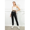Kadın Antrasit Renk Denim Kumaş Bilek Boy Straight Fit Çift Kemerli Pantolon