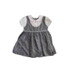 Kız Bebek Pamuklu Gri Renk İşlemeli Gömlek Yakalı Kısa Kollu Puantiyeli Elbise