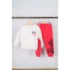 Kız Çocuk Barbie Baskılı Fuşya 3 İplik Şardonlu Kışlık Sweat ve Eşofman Alt Üst Takım