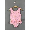 Kız Çocuk Pembe Renk Yıldız Desenli Dalgıç Kumaş Etekli Mayo