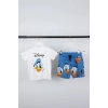 Unisex Bebek & Çocuk Donald Duck Baskılı Pamuklu Bisiklet Yaka Beyaz T-shirt ve Şort Alt Üst Takım