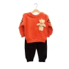 Unisex Bebek Nar Çiçeği Renk Oyuncak Ayılı Mevsimlik Sweatshirt ve Eşofman Alt Üst Takım