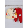 Unisex Çocuk Mickey Mouse Baskılı 3 İplik Şardonsuz Kışlık Sweat ve Eşofman Alt Üst Takım