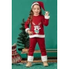 Unisex Çocuk Yılbaşı Christmas Noel Temalı Geyik Model Kapüşonlu 3 İp Şardonlu 3 Parça Alt Üst Takım