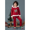Unisex Çocuk Yılbaşı Christmas Noel Temalı Jingle Bells Model Kapüşonlu 3 İp Şardonlu 2 Parça Alt Üst Takım