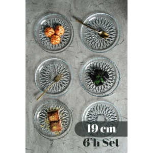Cam Pasta Tabağı Seti 6 Adet Desenli 19 cm