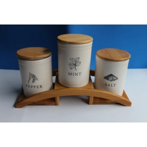 Bambu Köprü Standlı 3lü Baharatlık Seti