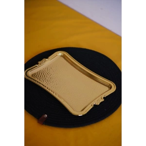 Cooker Dikdörtgen Dövme Desenli Gold Metal Sunum Tepsi 25x17 cm