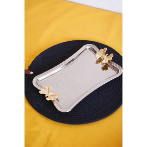 Cooker Dikdörtgen Dövme Desenli Kelebekli Kulplu Metal Tepsi 25x17 cm