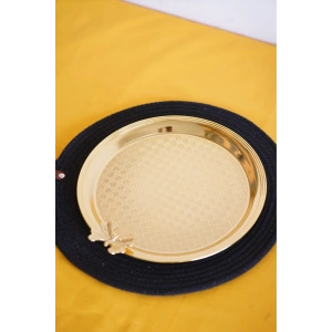 Cooker Yuvarlak Kelebek Desenli Gold Tepsi 25cm