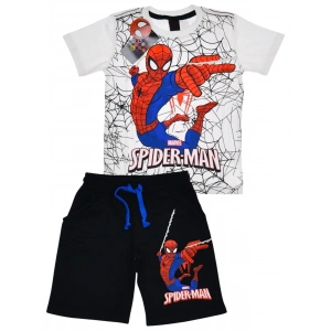 Erkek Çocuk Beyaz Renk Spiderman Örümcek Adam T-shirt ve Siyah Renk Şort Alt Üst 2 Parça Takım